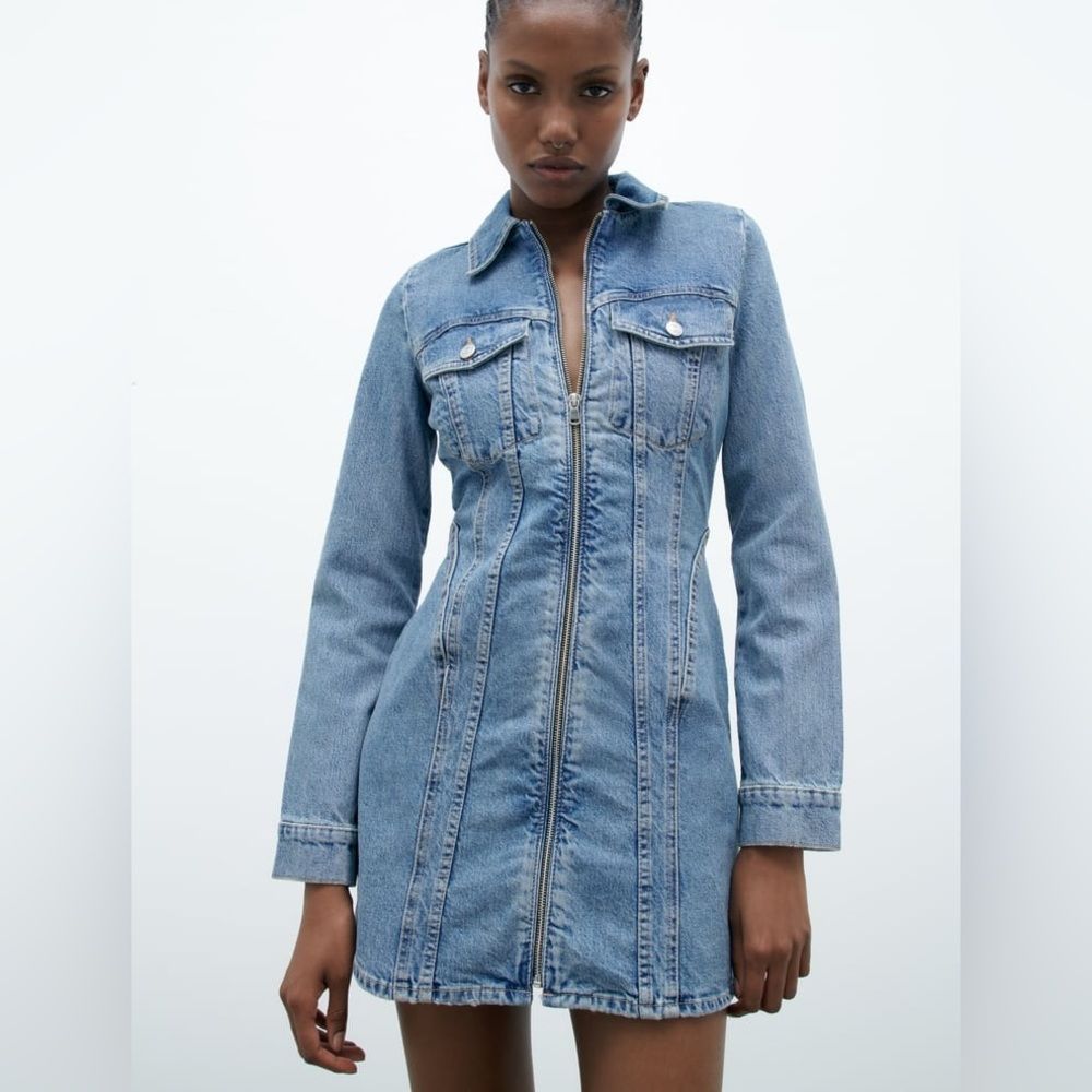 Zara Denim Zip Dress New - Picture 8 of 14